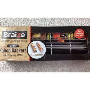 Braize Set Of 2 Kabob Baskets With Removable Handle*Grilling*Stainless Steel*NIB